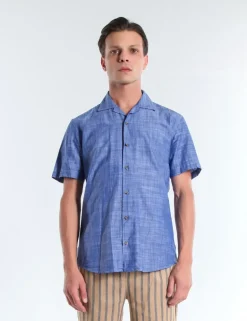 CAMICIA MC DRAYS TCO BLU