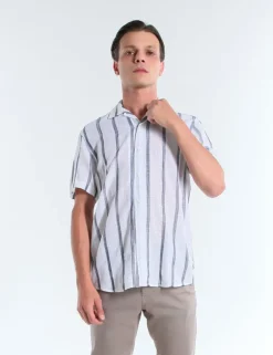 CAMICIA MC LEDON TCOR ECRU BLU