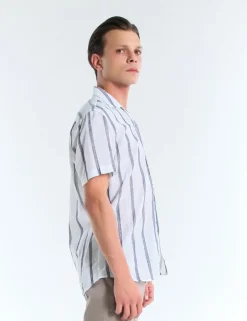 CAMICIA MC LEDON TCOR ECRU BLU