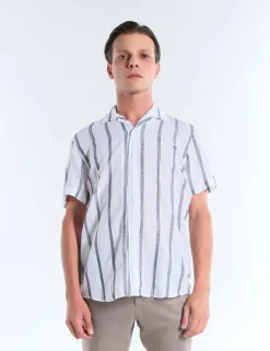 CAMICIA MC LEDON TCOR ECRU BLU